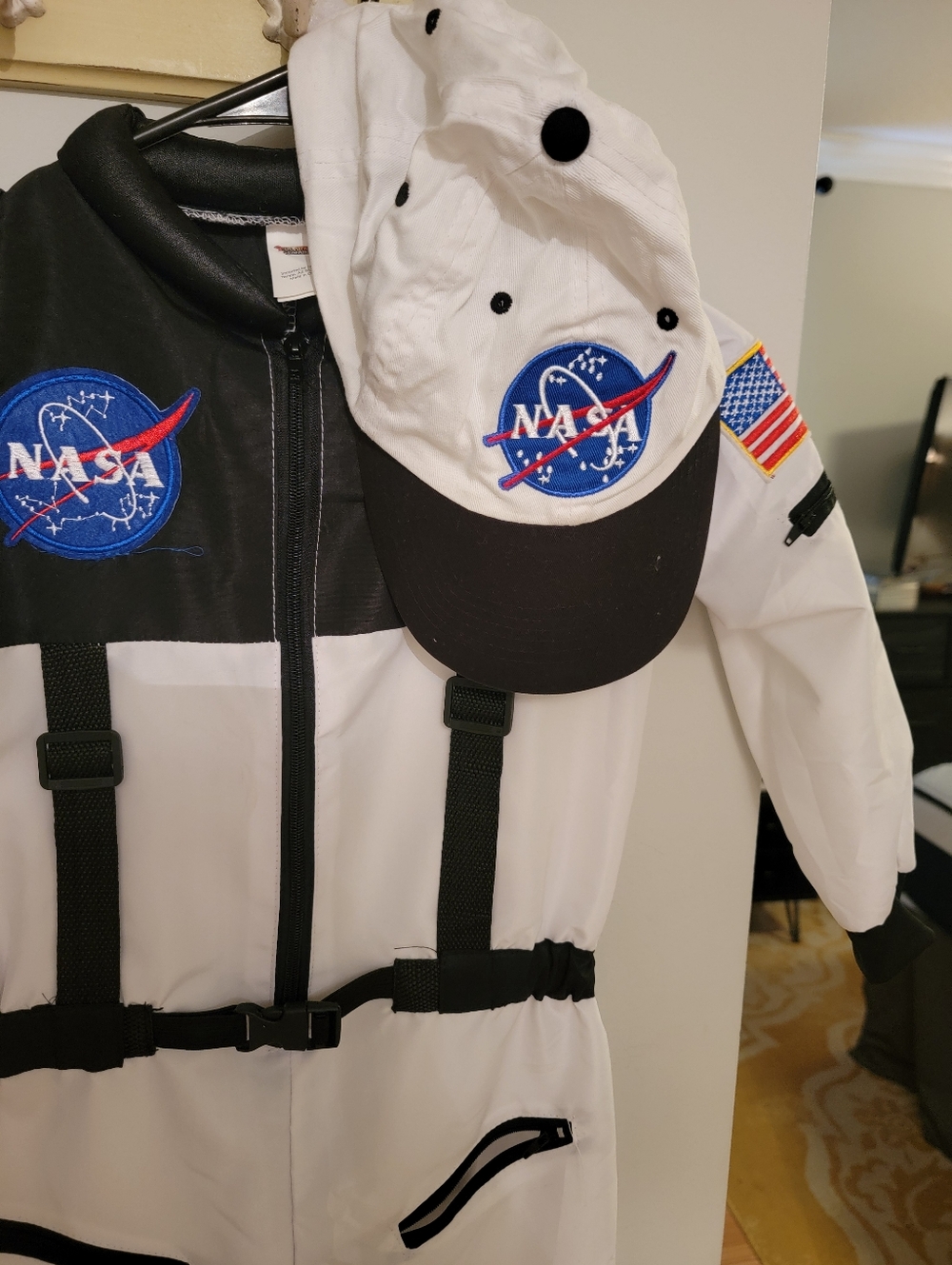 NASA Logo White & Black Flight Jumpsuit with Matching Cap